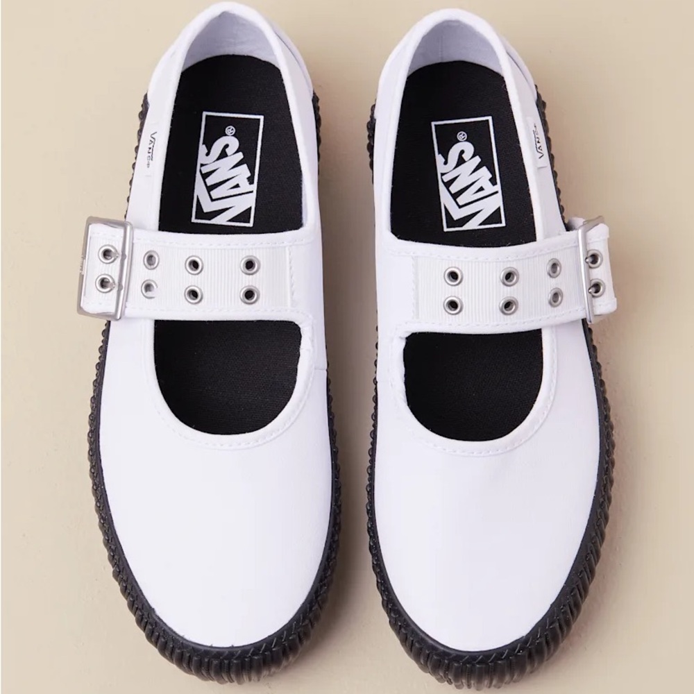 Vans Mary Jane Creeper Shoe Grunge Ballet White/Black 8.5 New